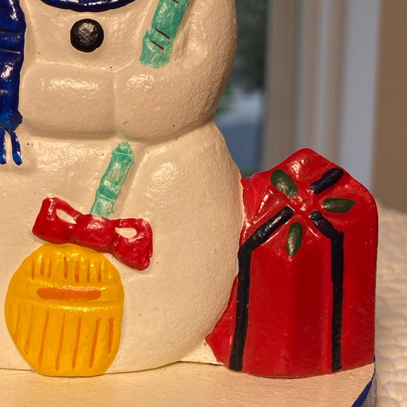 VTG 1991 Lillian Vernon Cast Iron Snowman with Christmas Tree Stocking Holder - Picture 4 of 7